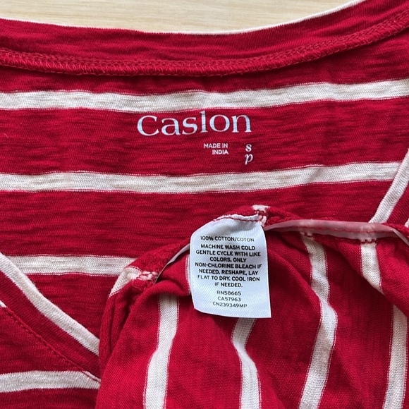 CASLON Red/Cream Stripes V Neck T Shirt with Ruching On The Sides, Small Petite - Picture 8 of 8